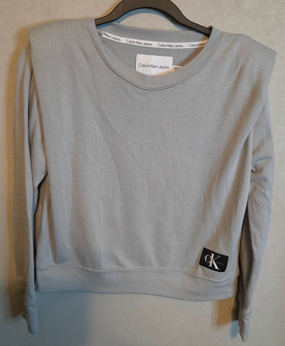 Women's Calvin Klein cropped crewneck sweatshirt black CK patch size XS
